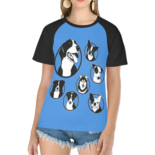 group dogs Women's Raglan T-Shirt/Front Printing (Model T62)