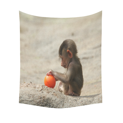 Baboon Baby Cotton Linen Wall Tapestry 51"x 60"