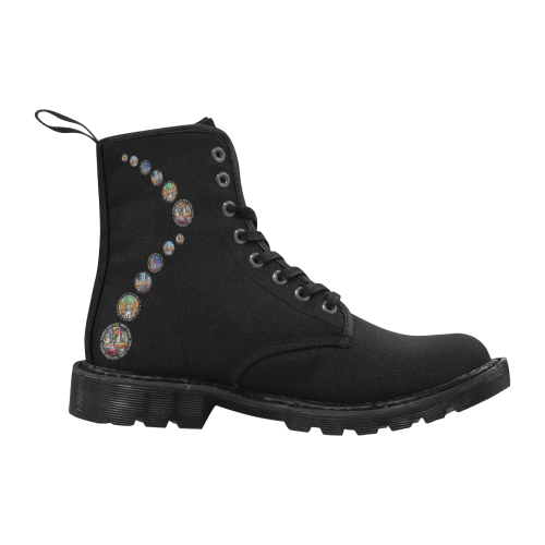 New York City badge emblem ankle arcs on black Martin Boots for Men (Black) (Model 1203H)
