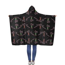 Christmas Candy Canes with Bows Black Flannel Hooded Blanket 40''x50''