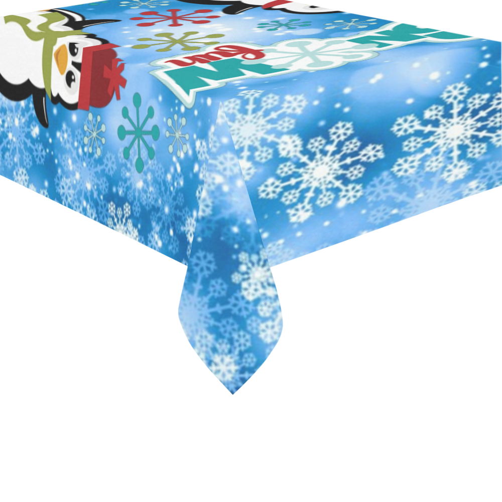 Snow Fun Penguins Cotton Linen Tablecloth 60" x 90"