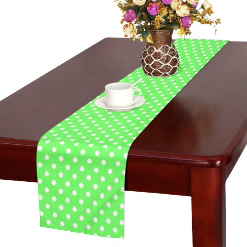 Eucalyptus green polka dots Table Runner 16x72 inch