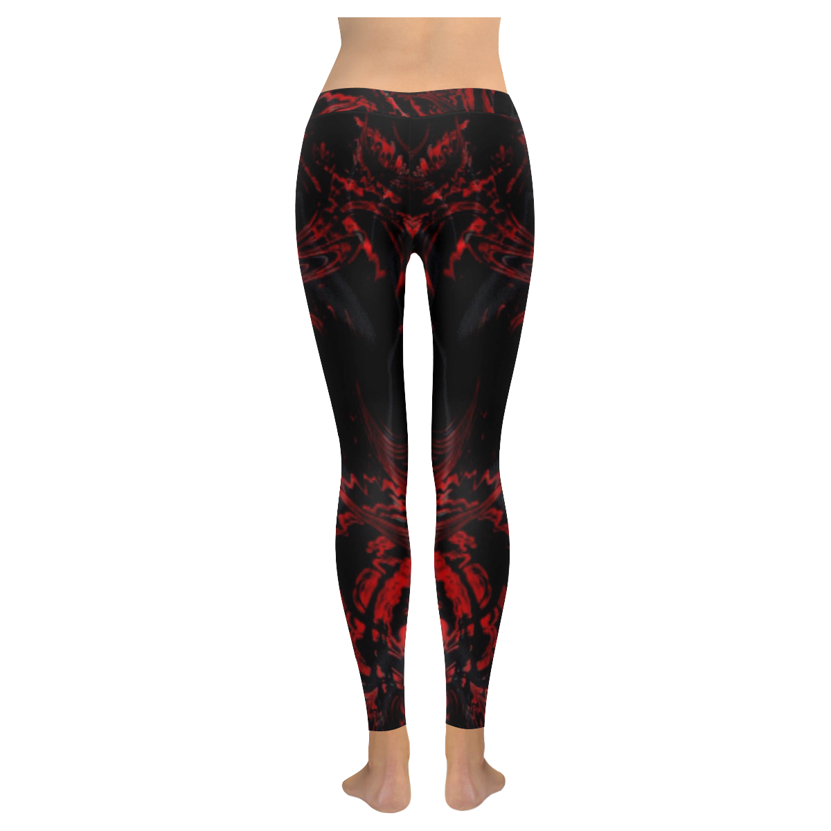 Black and red swirl Women's Low Rise Leggings (Invisible Stitch) (Model L05)