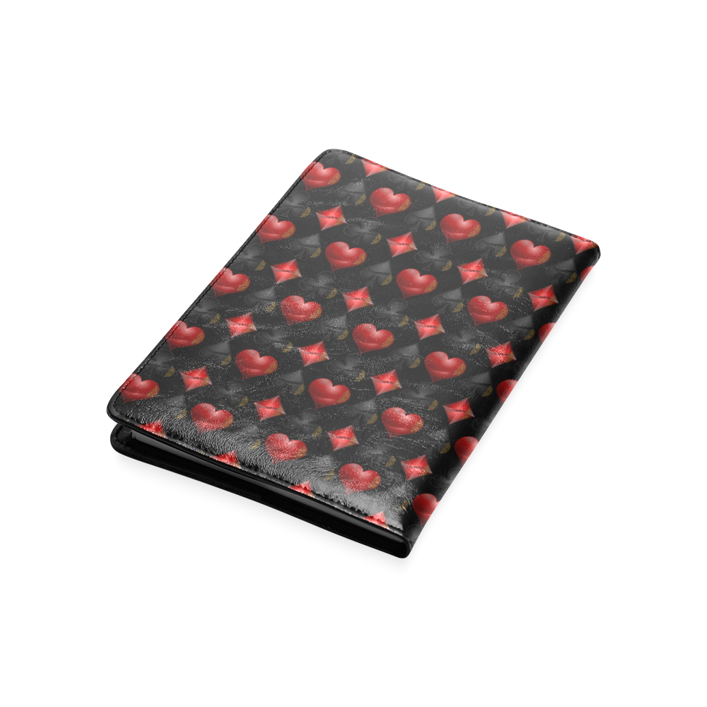 Las Vegas Black and Red Casino Poker Card Shapes on Black Custom NoteBook A5