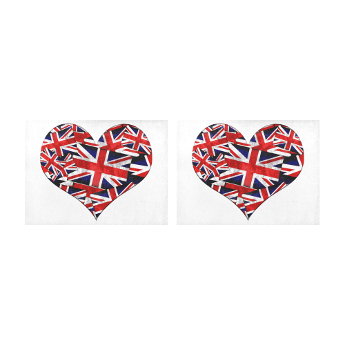Union Jack British UK Flag Heart White Placemat 14’’ x 19’’ (Two Pieces)