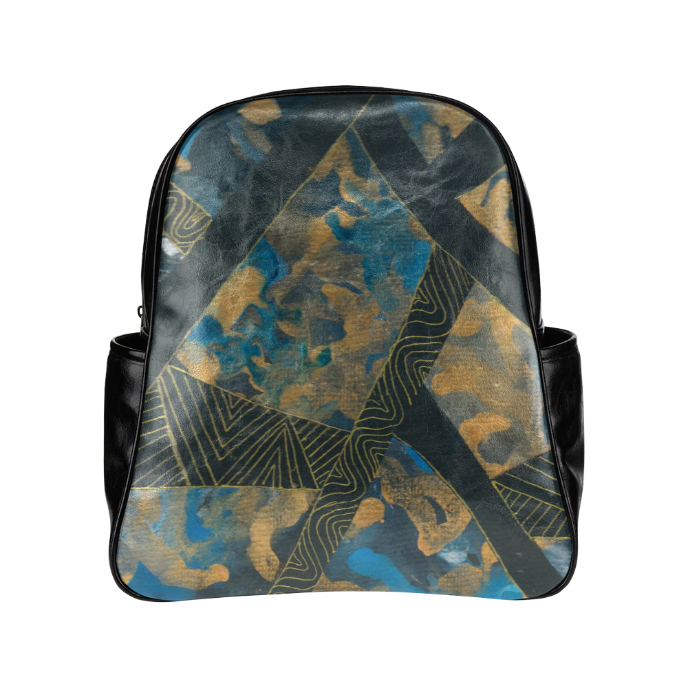 Blue Black and gold abstract Multi-Pockets Backpack (Model 1636)