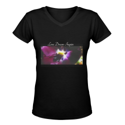 Black: Purple Tulip #LoveDreamInspireCo Women's Deep V-neck T-shirt (Model T19)