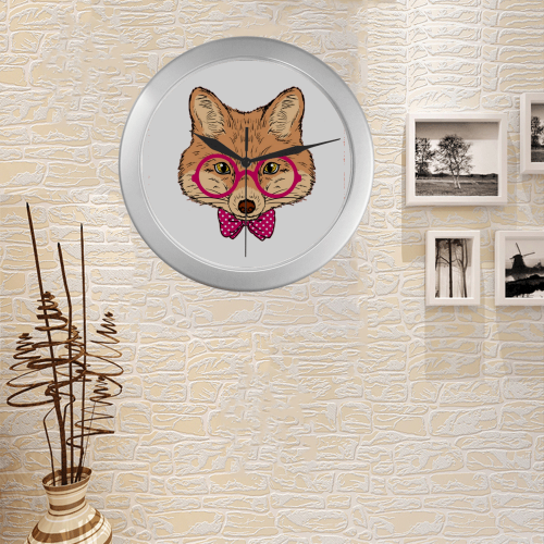 Nerdy fox silver rim clock Silver Color Wall Clock
