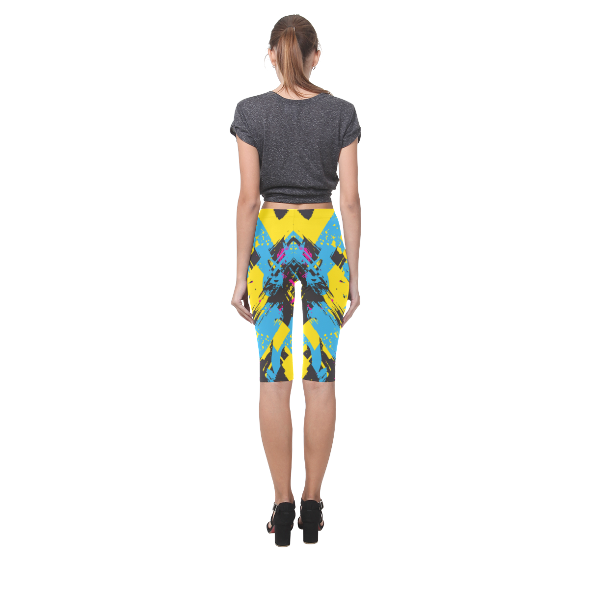 Colorful paint stokes on a black background Hestia Cropped Leggings (Model L03)