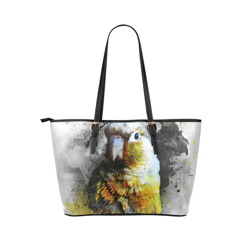 bird parrot art #parrot #bird Leather Tote Bag/Small (Model 1651)