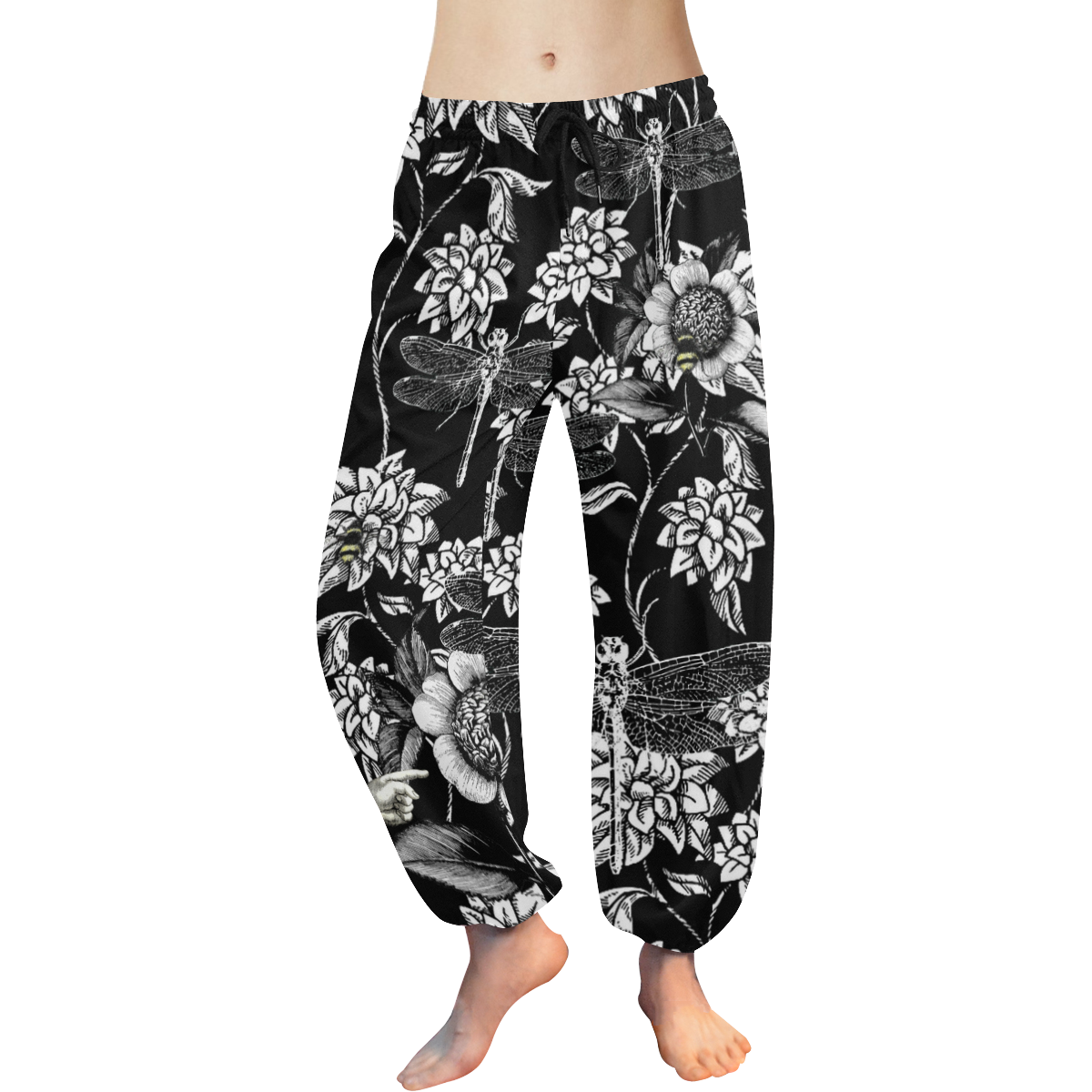Black and White Nature Garden Women's All Over Print Harem Pants (Model L18)
