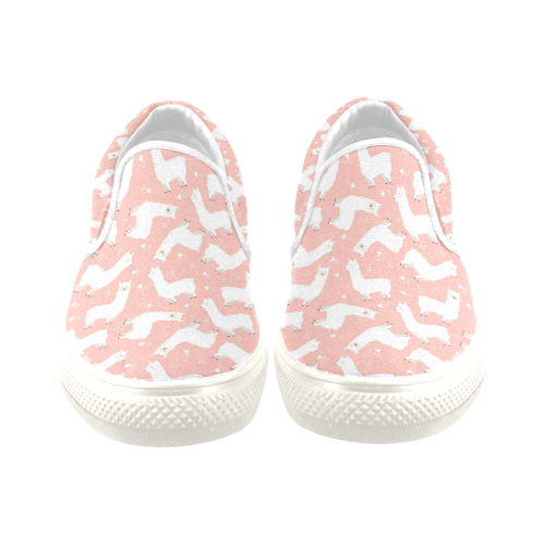 Pink Llama Pattern Slip-on Canvas Shoes for Men/Large Size (Model 019)