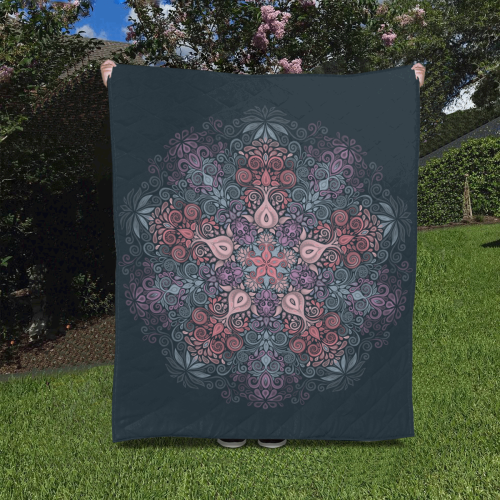 Baroque Garden Watercolor Mandala, pastels Quilt 50"x60"