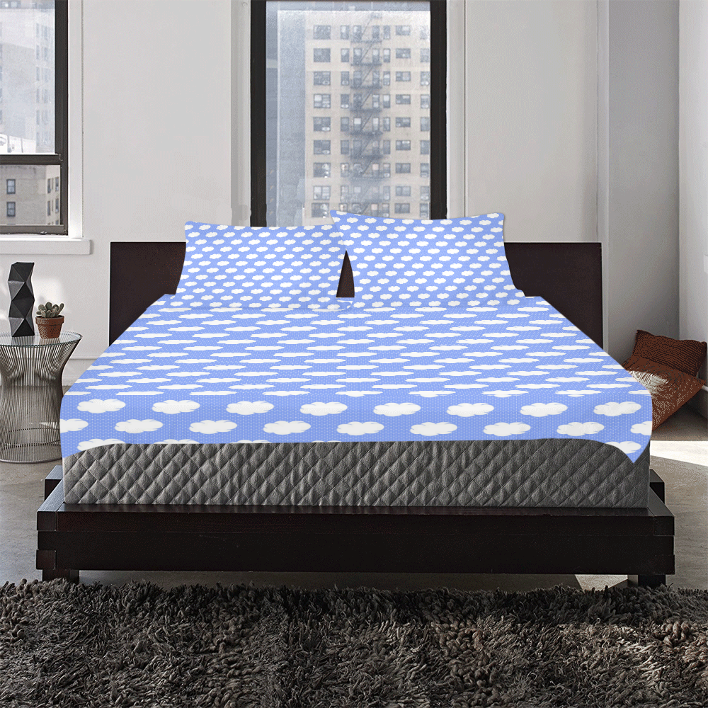 Clouds and Polka Dots on Blue 3-Piece Bedding Set