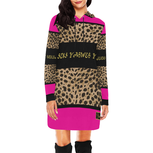 Yahweh Leopard Hood Dress Pink All Over Print Hoodie Mini Dress (Model H27)