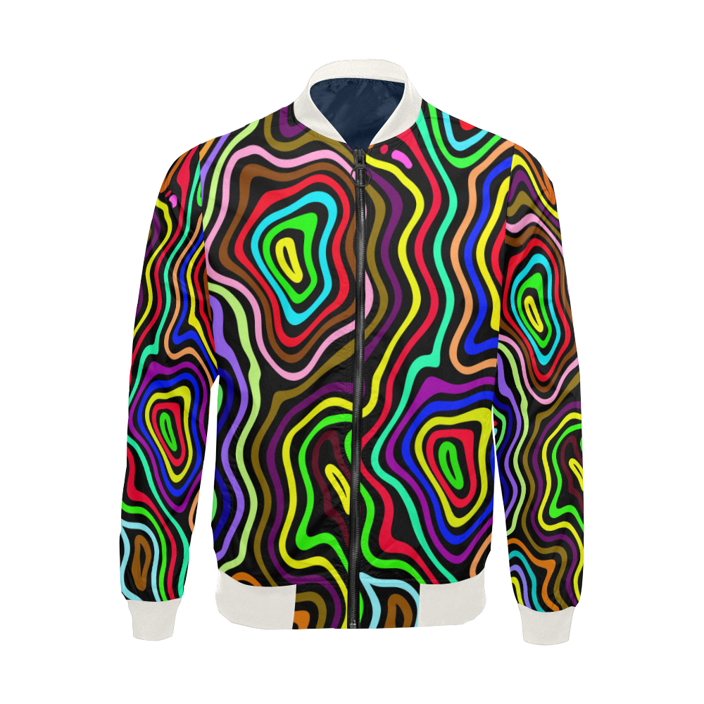 Multicolored Wavy Line Pattern All Over Print Bomber Jacket for Men/Large Size (Model H19)