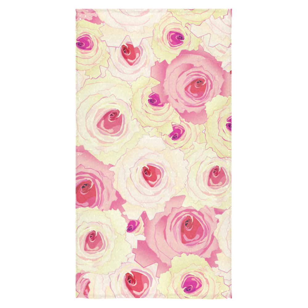 Pink and Yellow Tea Roses Bath Towel 30"x56"
