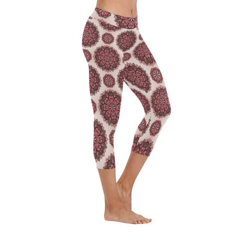 Mandala Patterned Pink Women's Low Rise Capri Leggings (Invisible Stitch) (Model L08)