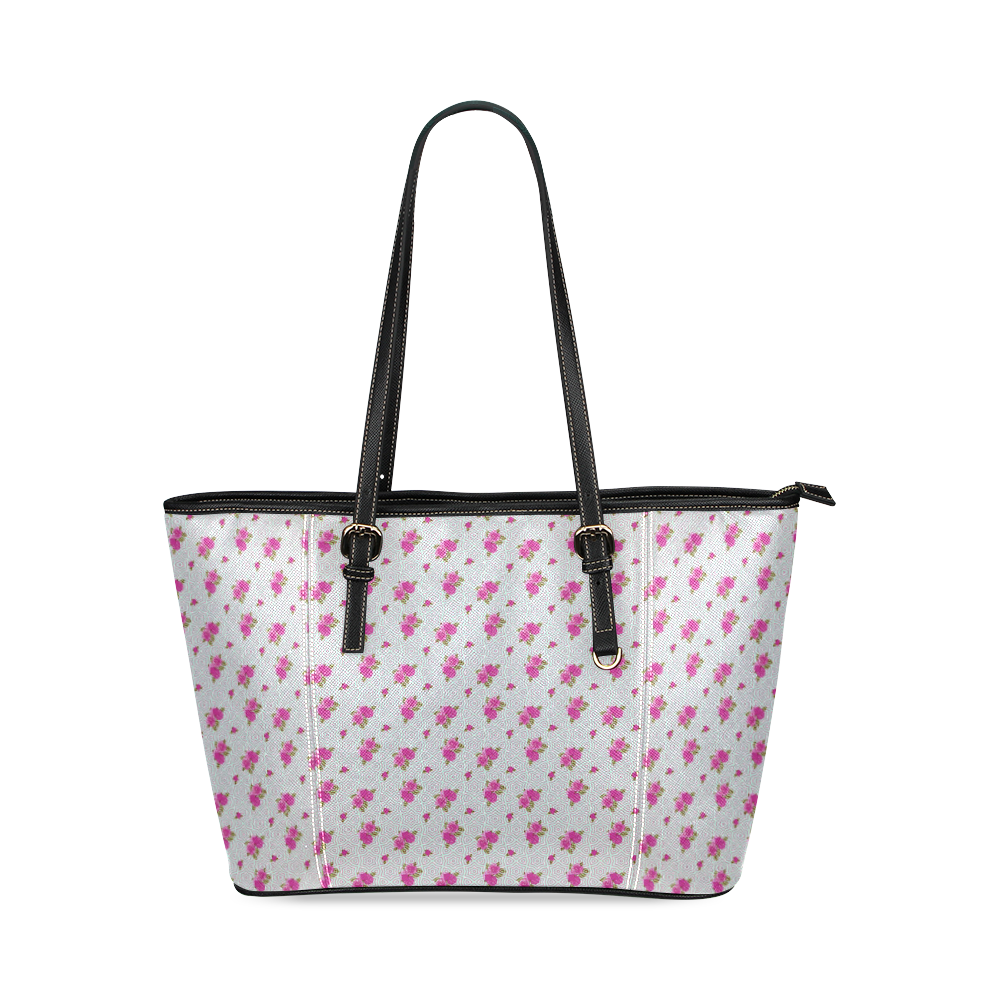 Roses and Pattern 1B by JamColors Leather Tote Bag/Large (Model 1640)