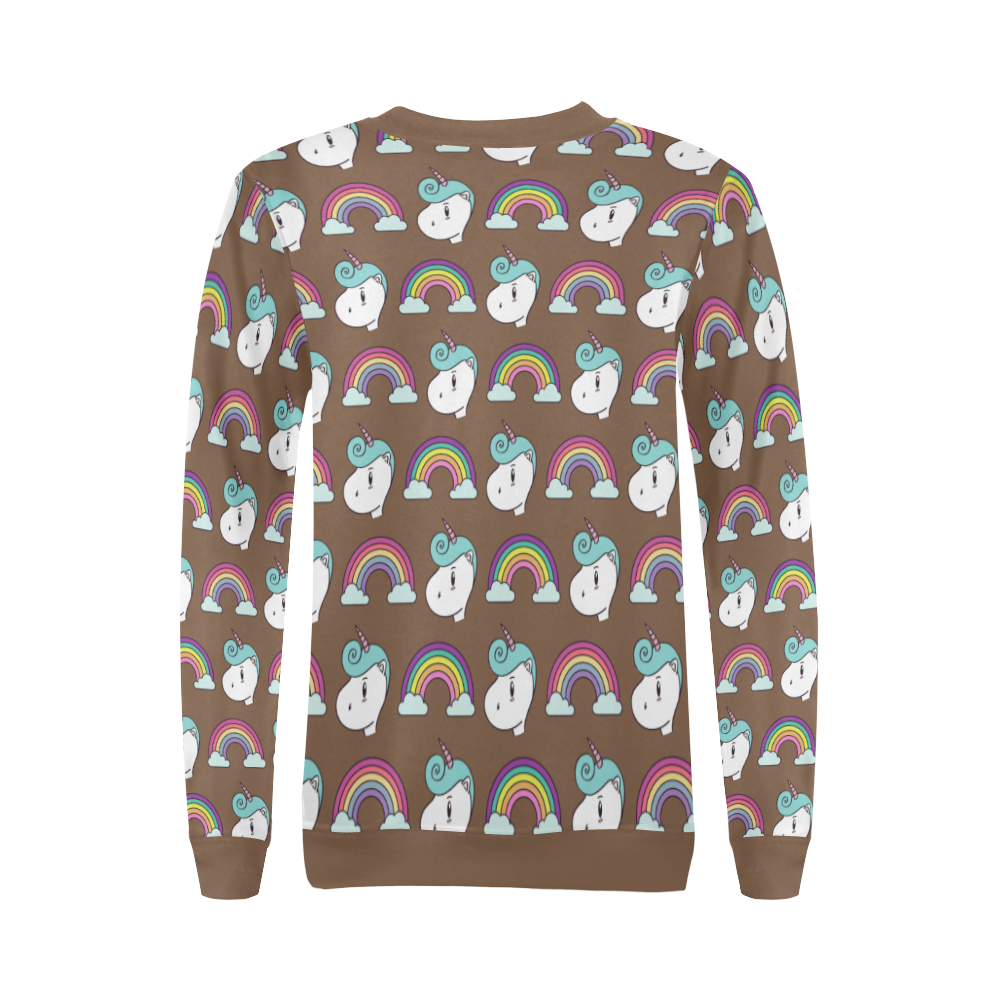 Unicorn Brown All Over Print Crewneck Sweatshirt for Women (Model H18)