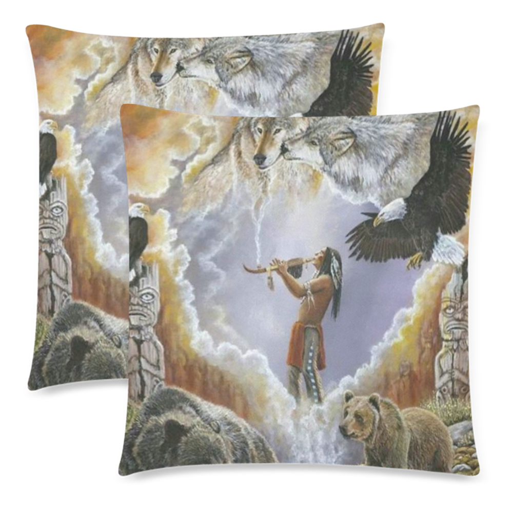 One With Nature Peace Pipe Custom Zippered Pillow Cases 18"x 18" (Twin Sides) (Set of 2)