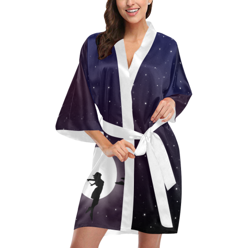 Moonscape, Woman Dance Leaping in Moonlight, Moon and Stars Kimono Robe
