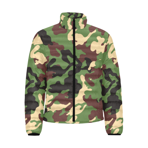 Camo Green Men's Stand Collar Padded Jacket (Model H41)