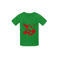 Red Hearts Floating Together on Green Kid's  Classic T-shirt (Model T22)