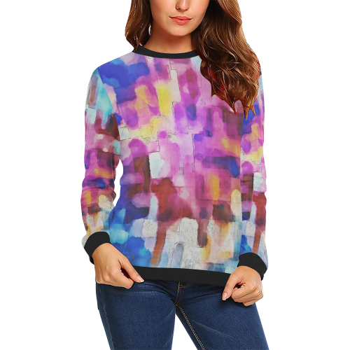 Blue pink watercolors All Over Print Crewneck Sweatshirt for Women (Model H18)