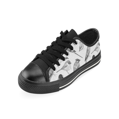Black and white birds Low Top Canvas Shoes for Kid (Model 018)