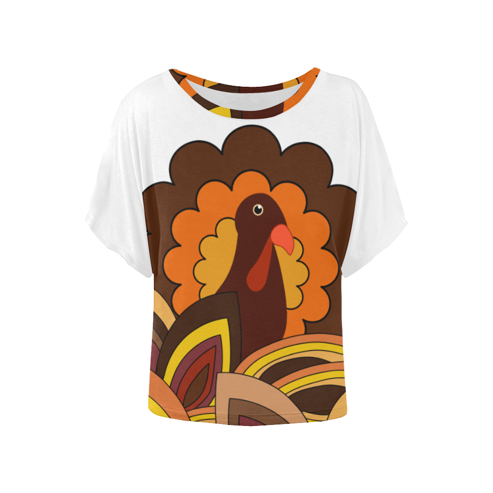 Turkey Retro on White Women's Batwing-Sleeved Blouse T shirt (Model T44)