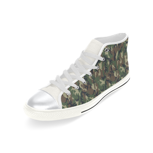 Woodland Forest Green Camouflage High Top Canvas Shoes for Kid (Model 017)