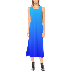 Blue Watercolor Gradient Phaedra Sleeveless Open Fork Long Dress (Model D08)