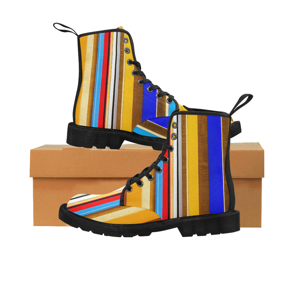 Colorful abstract pattern stripe art Martin Boots for Women (Black) (Model 1203H)