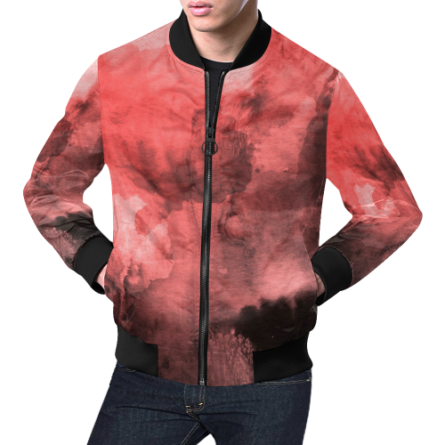 Red and Black Watercolour All Over Print Bomber Jacket for Men/Large Size (Model H19)