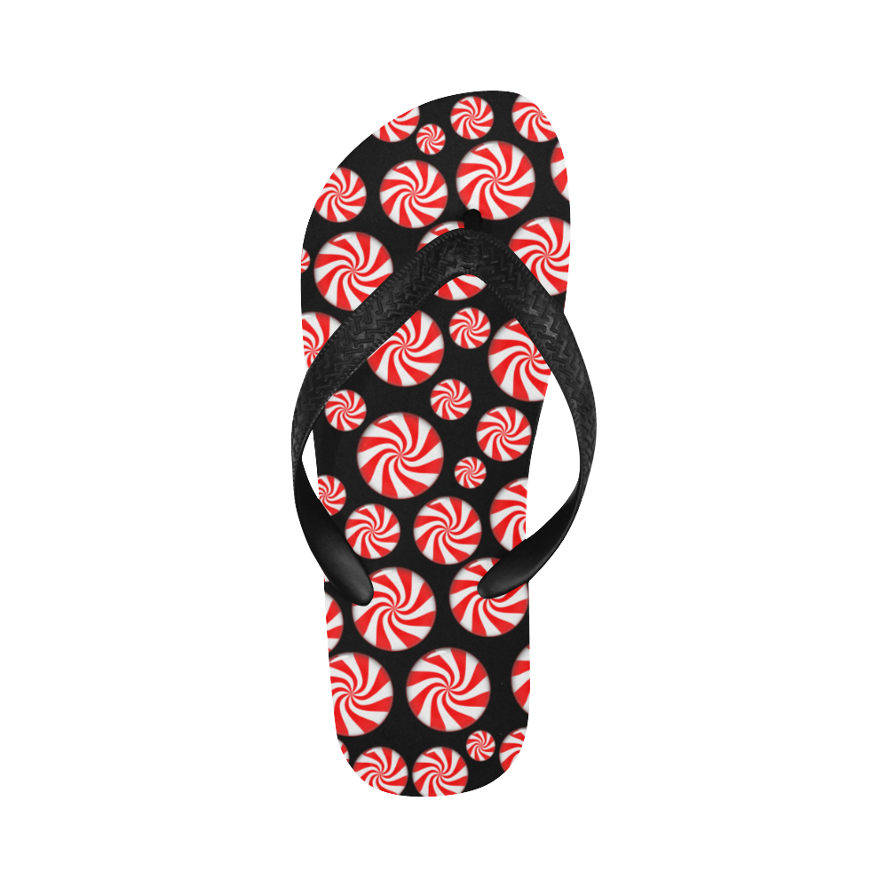 Christmas Peppermint Candy on Black Flip Flops for Men/Women (Model 040)