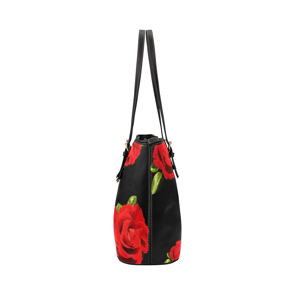 Fairlings Delight's Black Luxury Collection- Red Rose Handbag 53086b Leather Tote Bag/Large (Model 1651)
