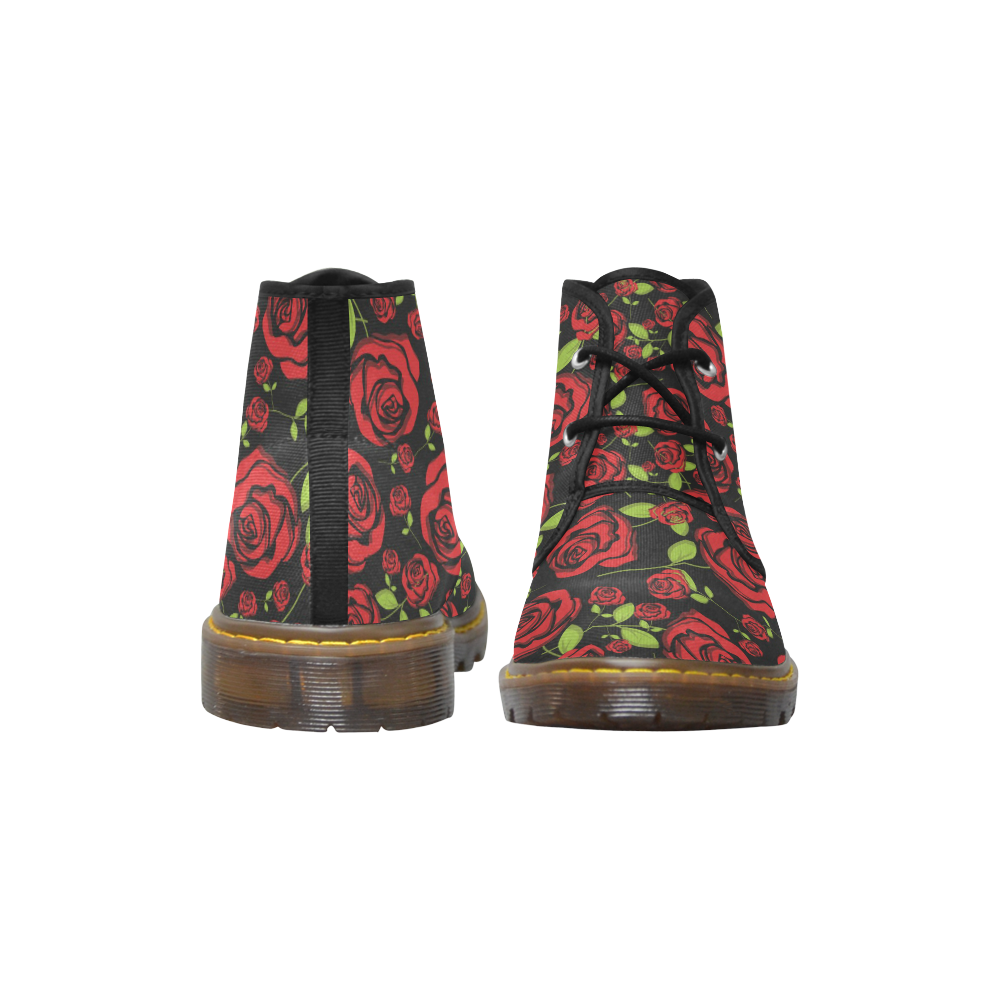 Red Roses on Black Women's Canvas Chukka Boots/Large Size (Model 2402-1)