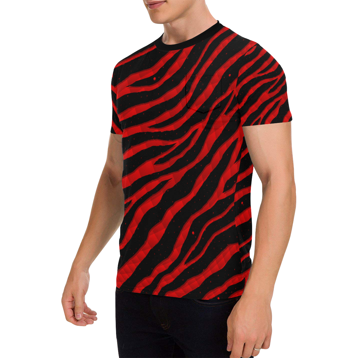 Ripped SpaceTime Stripes - Red Men's All Over Print T-Shirt with Chest Pocket (Model T56)