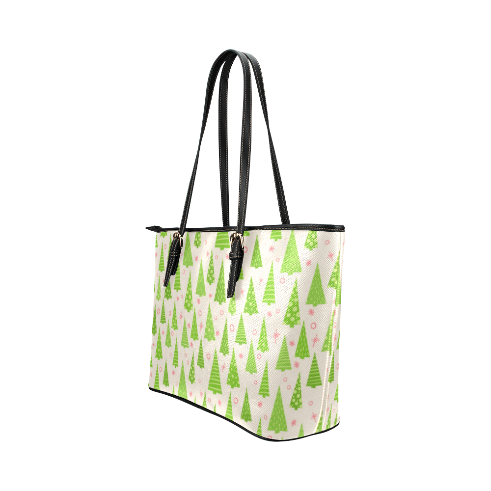 Christmas Trees Forest Leather Tote Bag/Small (Model 1651)