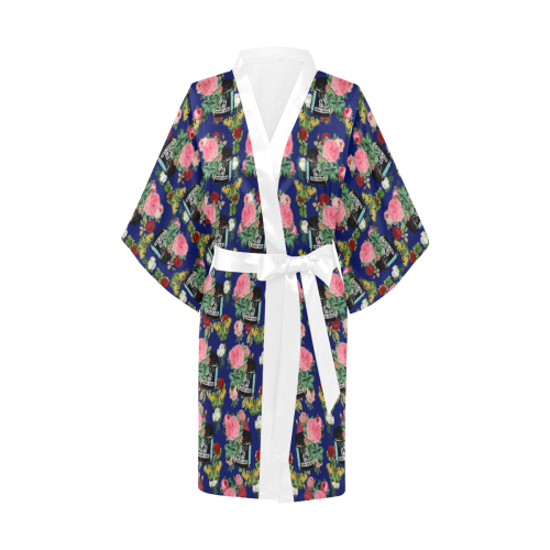 vintage can floral blue Kimono Robe