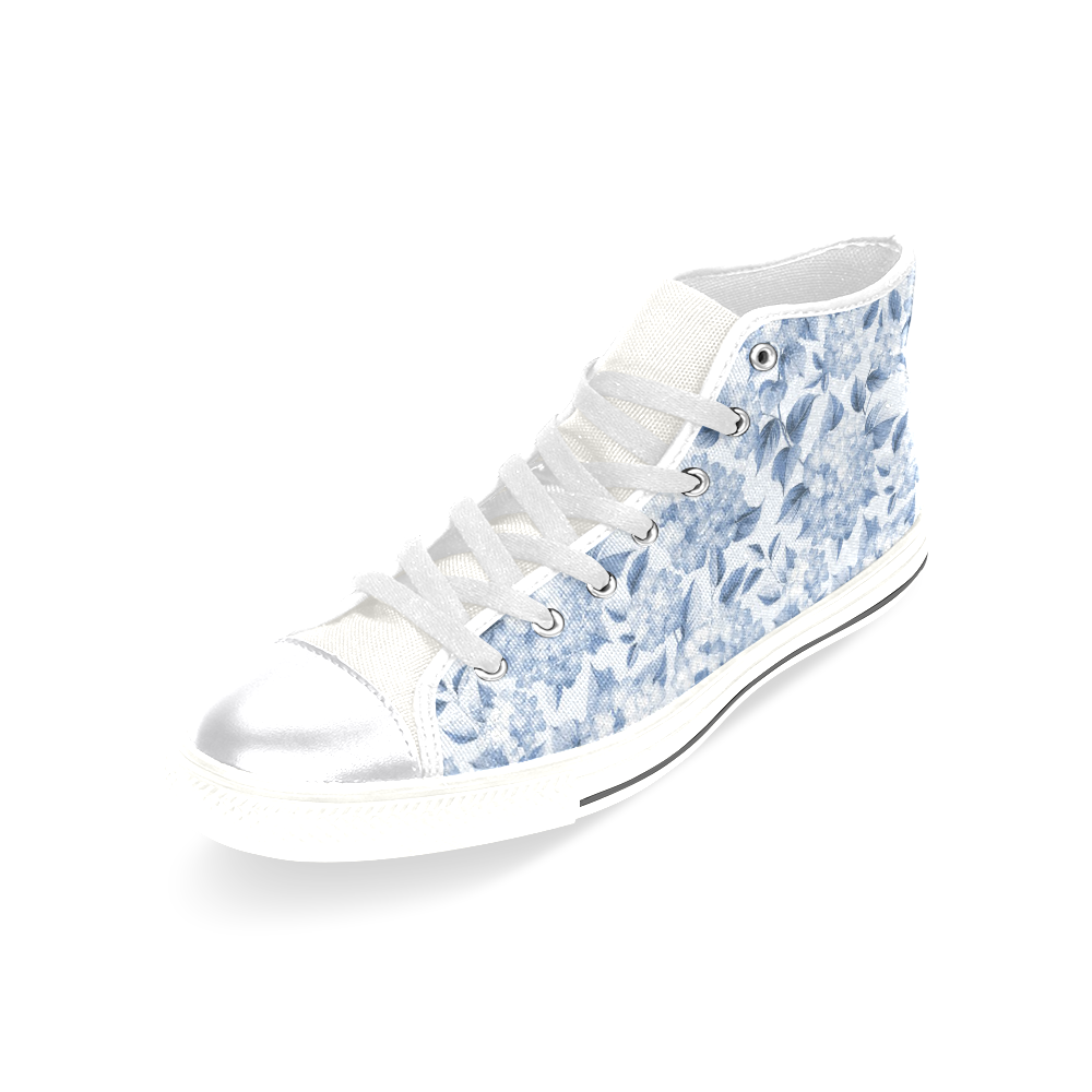 Blue and White Floral Pattern Women's Classic High Top Canvas Shoes (Model 017)