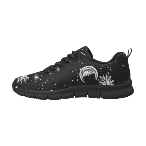 Mystic Stars, Moon and Sun (Black) Men's Breathable Running Shoes (Model 055)