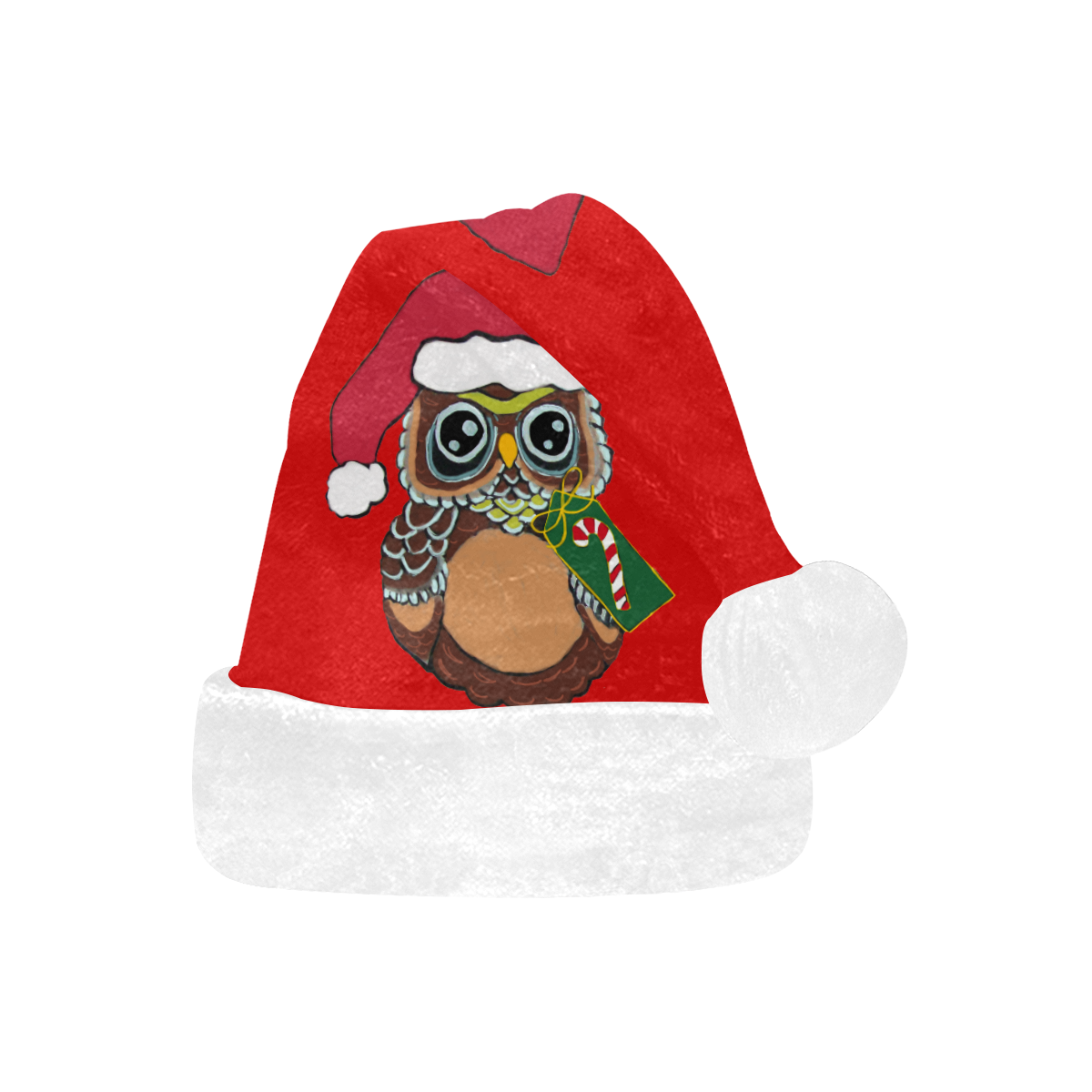 Christmas Owl Red/White Santa Hat