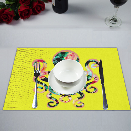 PiccoGrande`s octopus on yellow bg Placemat 14’’ x 19’’ (Four Pieces)