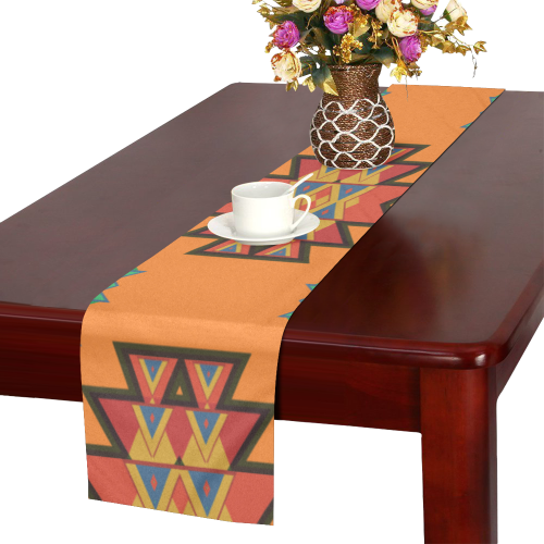 Misc shapes on an orange background Table Runner 16x72 inch
