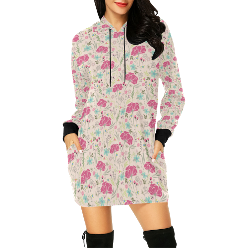 Floral Pattern All Over Print Hoodie Mini Dress (Model H27)
