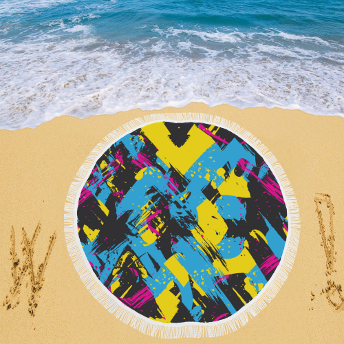 Colorful paint stokes on a black background Circular Beach Shawl 59"x 59"