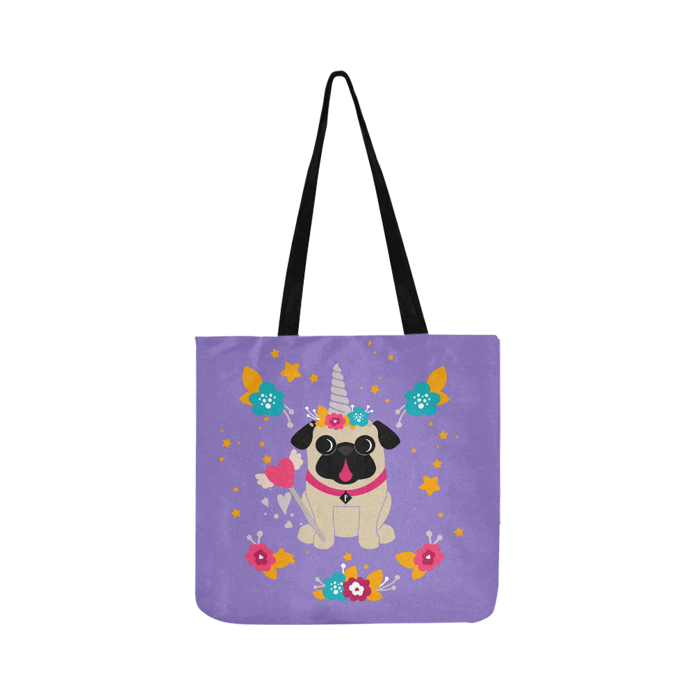 Black & Fawn Pug Unicorns Reusable Shopping Bag Model 1660 (Two sides)