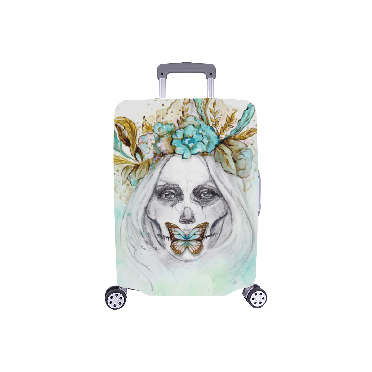 Sugar Skull Girl Mint Gold Luggage Cover/Small 18"-21"
